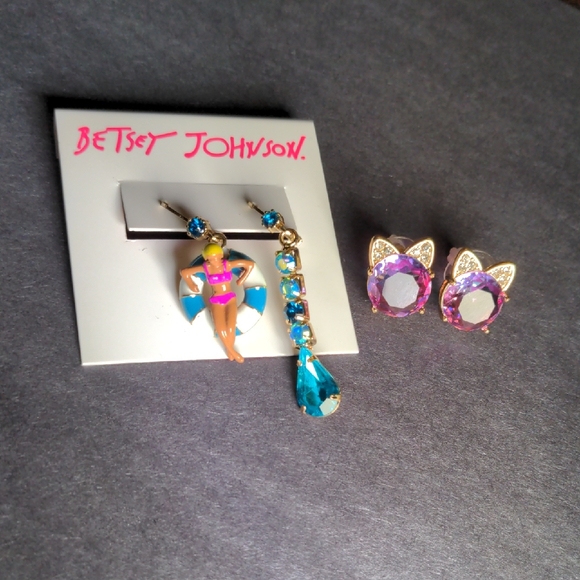 Betsey Johnson Jewelry - Betsey Johnson Blue and Pink Earrings Set